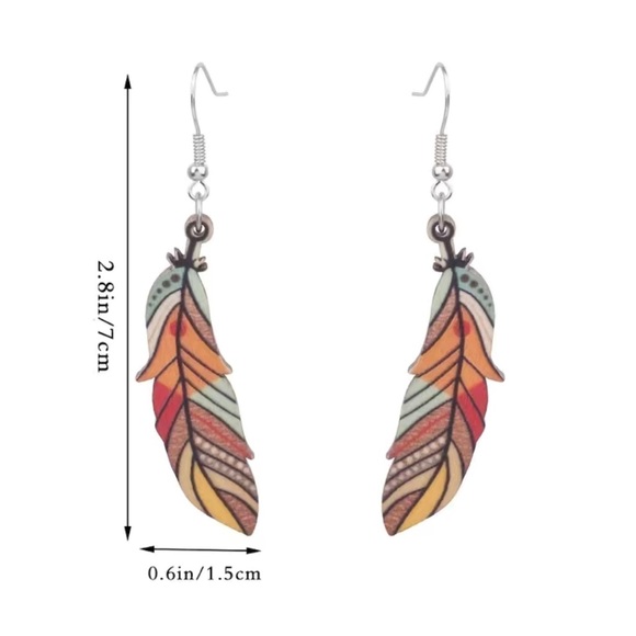BOGO Multicolor Wood Feather 2" Earrings - Picture 7 of 9